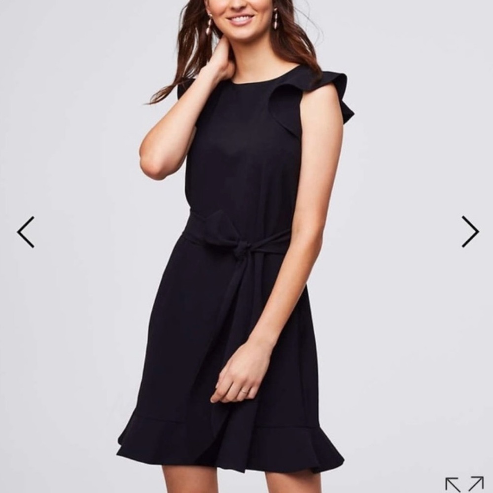 LOFT Black Ruffle Sleeve Mini Dress